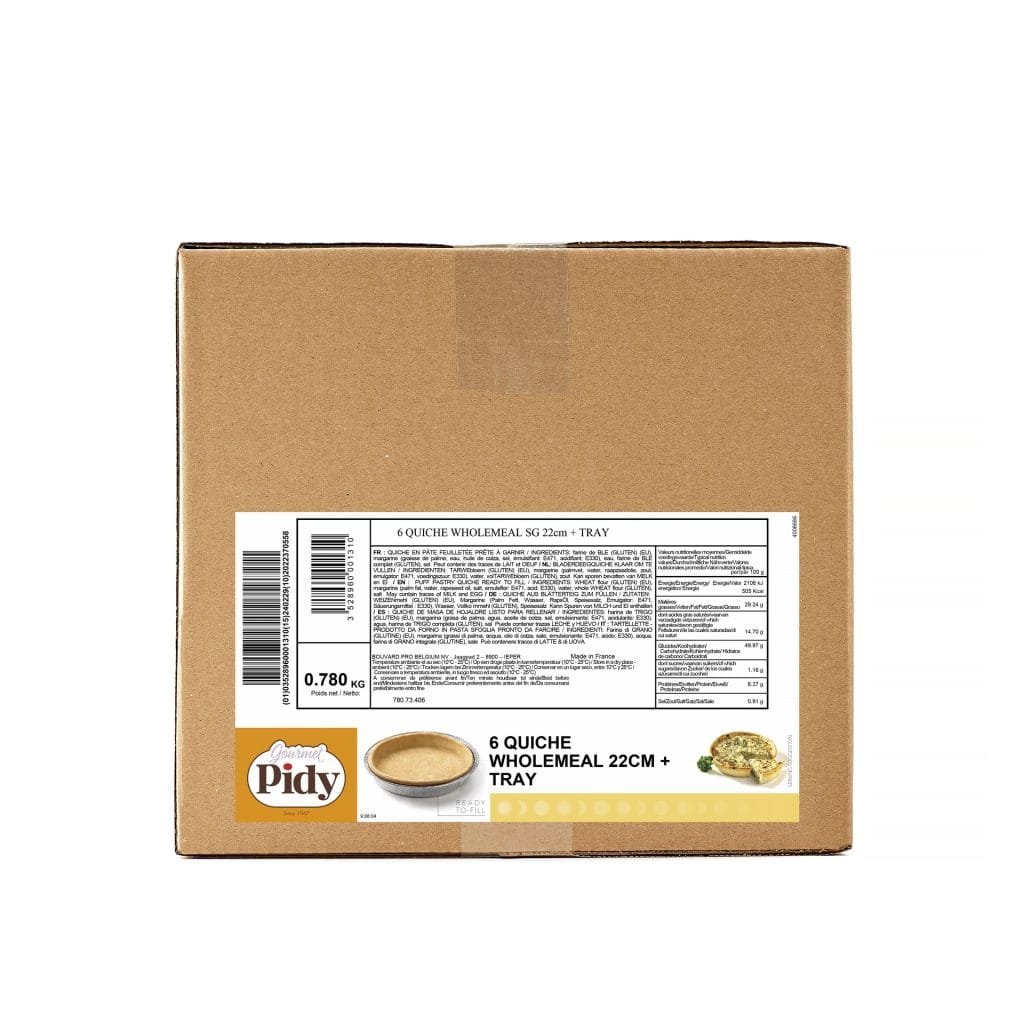 6 Puff Pastry Quiche Cases Wholemeal + Tray 22cm