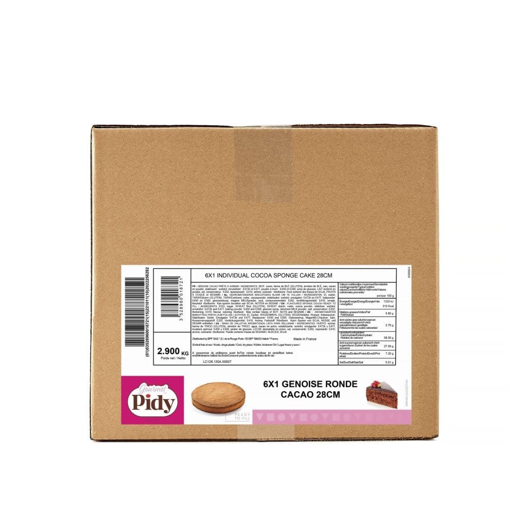 6×1 Sponge Cakes Round Choco 28cm Flowpack